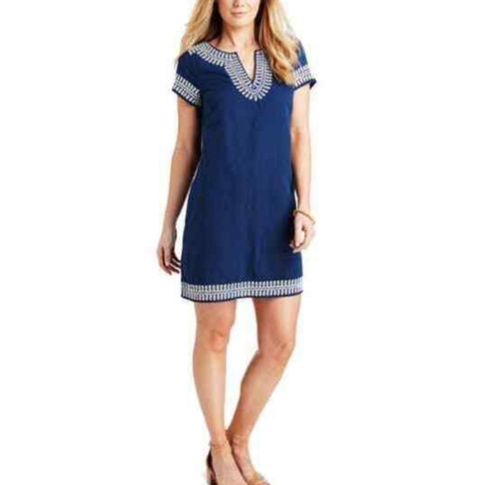 Vineyard Vines Navy Embroidered Shift Dress